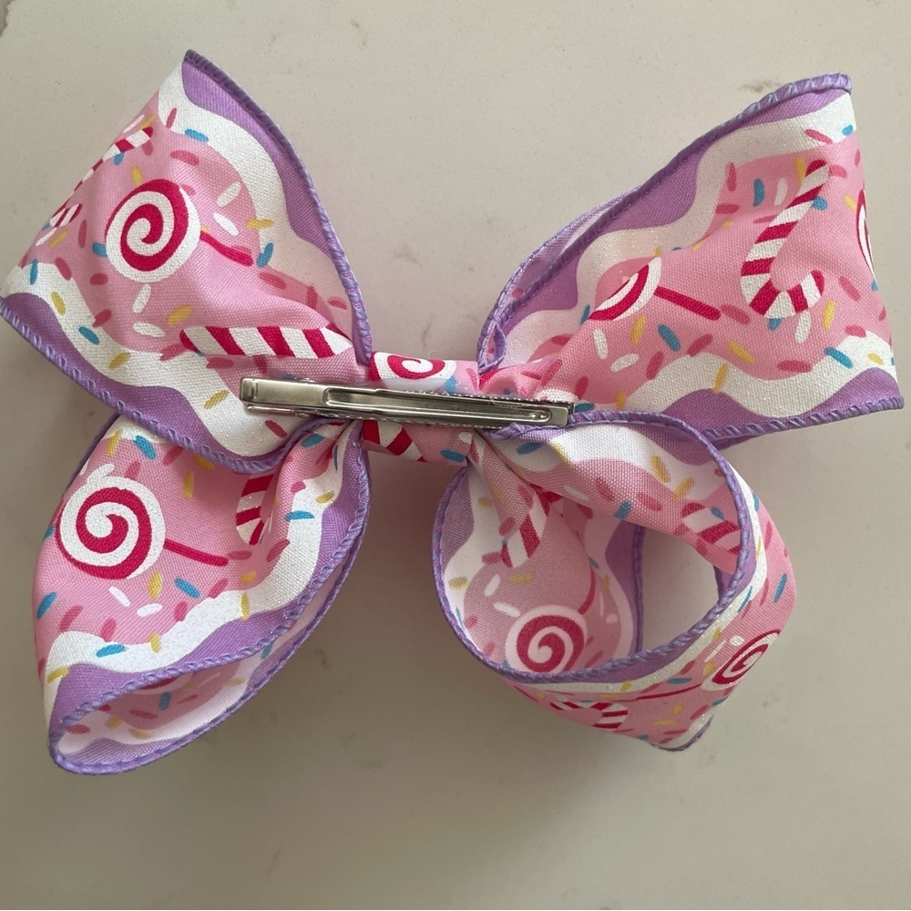 Pink and Purple Candy Swirl Hair Bow outfits girl Christmas butterfly Cindy Lou - Picture 3 of 6